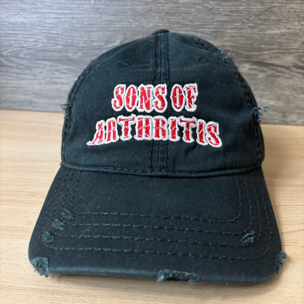 Sons Of Arthritis‎ Hat Cap Strap Back Black Red Distressed Adjustable